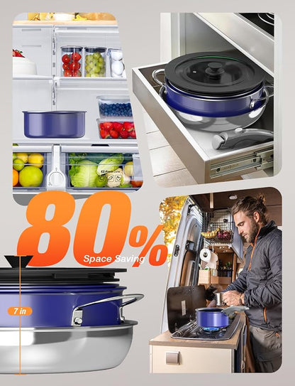 Pro DUXANO 12PC Nonstick Pots and Pans Set&Hybrid 3-Ply Stainless Steel Skillet, High Heat Sear&Fry, 2-Layer Ceramic Induction Cookware, 9H Scratch-Resistant&Anti-Warp,PFAS Free,All Cooktop/Dishwasher