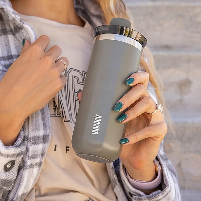 WACACO Octaroma Grande Vacuum Insulated Coffee Mug, 15 fl oz (435ml), Double-wall Stainless Steel Travel Tumbler With Drinking Lid, Dim Grey