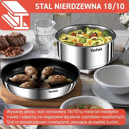 Tefal Ingenio L897SK04 20-Piece Cookware Set, Frying Pans with 2 Removable Handles, Induction, Non-Stick Coating, Stackable, Dishwasher Safe, Emotion L897SK04, Silver