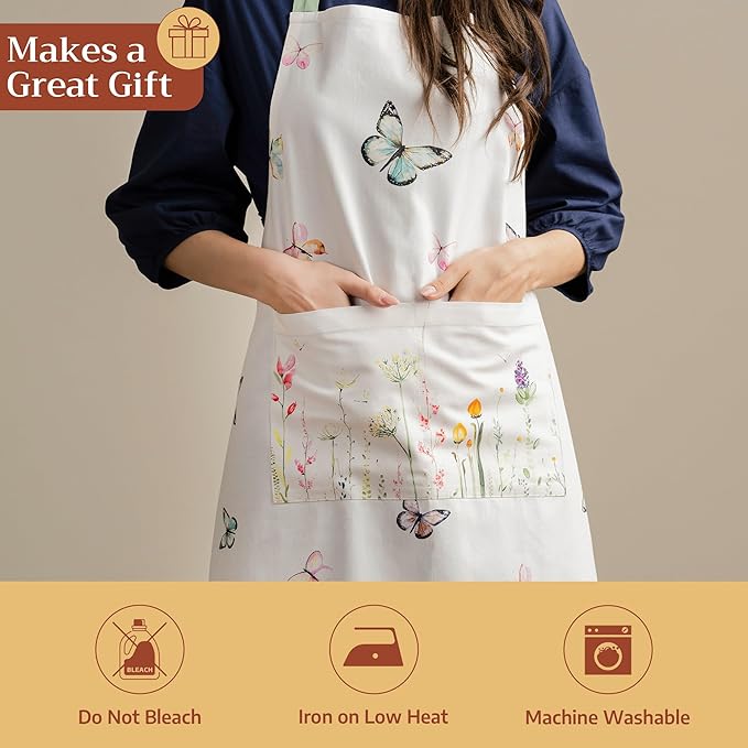 Maison d' Hermine 100% Cotton Apron for women with Pocket Kitchen Chef Apron for Men Cooking Spring Summer