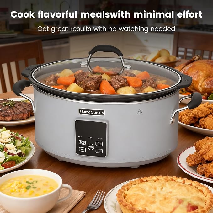 HOMECOOKIN Slow Cooker, Extra Large 10 Quart Programmable Slow Cookers with Timer, Dishwasher Safe Glass Lid & Crock, Kitchen Appliance for Families and Gatherings, Grey