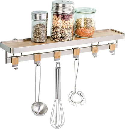 WENKO Spice Rack Organizer, Wall Mount Spice Shelf, Hanging Spice Holder for Kitchen, Seasoning Organizer, Spice Rack over the Stove, Made of Bamboo and Metal, 15.7 x 2.2 x 3.1 in