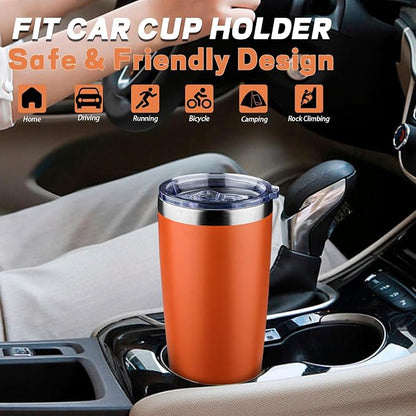 20 oz Tumbler with Lids and Straws, Stainless Steel Insulated Coffee Tumbler, Double Wall Vacuum Insulated Travel Mug Cup, Leakproof Thermal Coffee Cup for Hot and Cold Drinks (Orange)