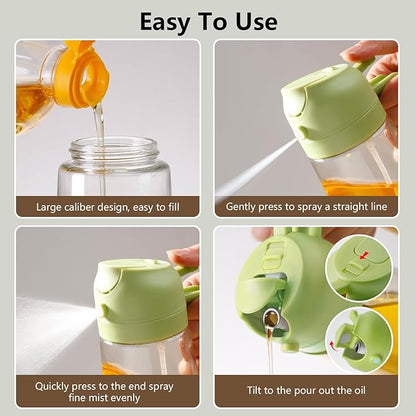 SWEET VIEW 2PCS Oil Sprayer for Cooking, 16oz/470ml Glass Oil Dispenser/Pour Bottle, Kitchen Accessories, Kitchen Gadgets for Air Fryer, Salad, BBQ, with Stickers (Green,White)