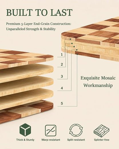 Cutting Board,Heavy Duty Cutting Board Set of 3 with Stand,End Grain Butcher Block Cutting Boards for Kitchen with Juice Grooves and Handles for Meat, Cheese, Charcuterie and Serving