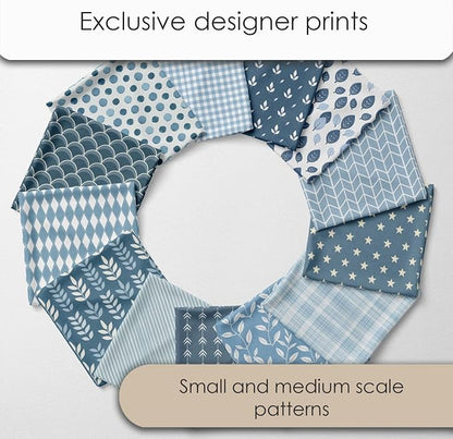 Cotton Satin Patchwork Fabric Panel – 35 Designs, 20×20 cm Squares, Single Piece 150×110 cm, Blue Patchwork Quilt Fabric (Blue Harmony Patchwork Set, 35pcs 8x8 inch)