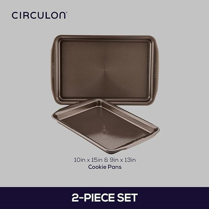 Circulon Bakeware Nonstick Cookie Pan Set, Cookie Sheets for Baking, 2-Pieces, Chocolate Brown