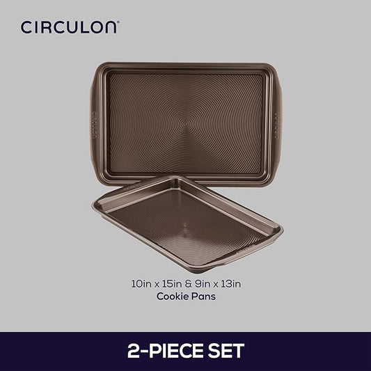 Circulon Bakeware Nonstick Cookie Pan Set, Cookie Sheets for Baking, 2-Pieces, Chocolate Brown