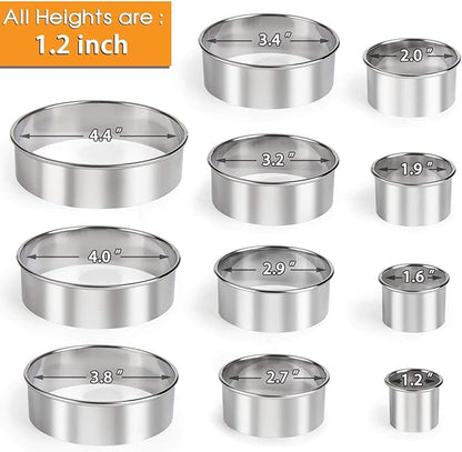 HULISEN Stainless Steel Round Cookie Biscuit Cutter Set, 11 Circle Donut Doughnut Cutter, Baking Ring Molds for Mini Cake, Scone, Pastry, Cooking, Gift Package