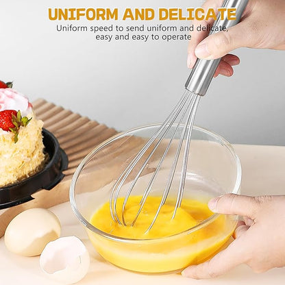 NileHome Stainless Steel Whisk 8" Hand Blender + 10" Semi-Automatic Rotary Kitchen Whisk Kitchen Wisk Wire Whisks for Cooking, Whisking, Blending, Beating, Stirring- 2 Pack...