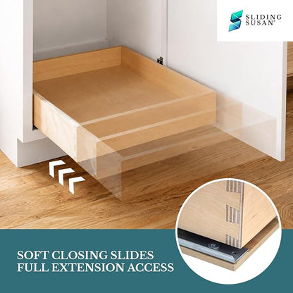 SlidingSusan 9 Ply Baltic Birch Pull Out Cabinet Drawer Organizer 18 Inch Wide x 21 Inch Deep Soft Close Sliding Shelf for Kitchen Cabinets, Pantry & Storage Areas, Heavy Duty Wooden Pullout Inserts