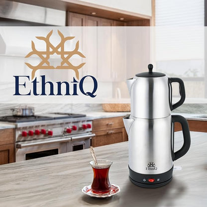 Ethniq TeaVibe Electric Turkish Tea Maker - Stainless Steel 120V Double Pot Kettle & Infuser, Boil-Dry Protection, Auto Shut-Off & Keep Warm Function, 1.7L Kettle + 1L Teapot Capacity
