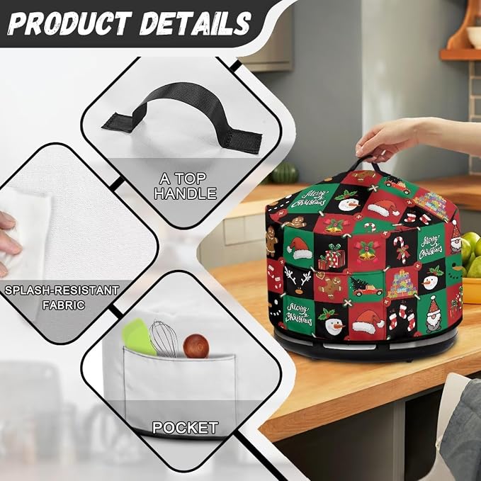 Christmas Patchwork Patterns Slow Cooker Dust Cover 6-8 qt Crock for Pot Keep Gingerbread Small Kitchen Appliance Clean Kitchen Home Accessories Decor Cover