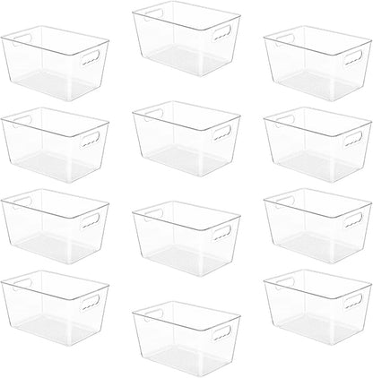 YIHONG 12 Pack Clear Pantry Organizer Bins, Plastic Containers with Handle for Kitchen,Freezer,Cabinet,Closet,Bathroom Under Sink Storage