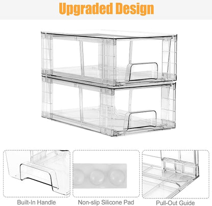 6 Pack Stackable Storage Drawers,Plastic Organizers Bins, Drawers Storage with Handles and Movable Dividers for Organization and Storage in Fridge,Bathroom, Pantry, Kitchen Cabinets, Under Sink