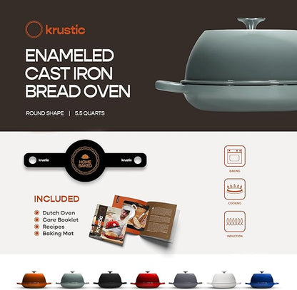Enameled Cast Iron Dutch Oven for Sourdough Bread Baking | 6 Quart Round Pot with Lid | 10 Inch Ceramic Enamel Thick Coated Cookware with Non Stick Silicone Baking Mat for Cooking | 6 Qt | Sea Salt