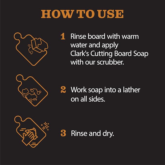 CLARK'S Cutting Board Organic Soap - Cleaner for Butcher Block, Countertop and Utensils - Enriched with Natural Orange & Lemon Extracts - Cleans and Restores Wood - Use Before Food Safe Mineral Oil