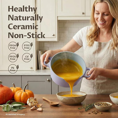 BEZIA 5.7 Quart Nonstick Ceramic Dutch Oven Style Stock Pot with Lid, Lightweight Die-Cast Aluminum Cooking Pot for Family Stew & Braising, Induction Ready Soup Pot, Oven Safe, Serves 3-5 People