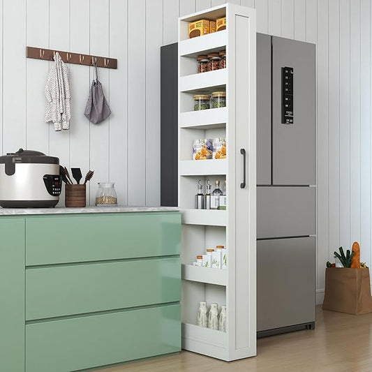 7 Tier Expandable Pull Out Cabinet Organizer, Pull Out Spice Rack, Rolling Kitchen Pantry Storage Cabinet, Slide Out Shelf Cabinet Storage for Kitchen, White