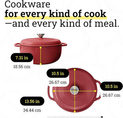 Lodge Essential Enamel Cast Iron Dutch Oven 6 Quarts - Perfect for Bread Baking, Braising, Marinating & Slow Cooking, Features Moisture-Sealing Lid & Dual Handles, Kitchen Essentials, Cranberry