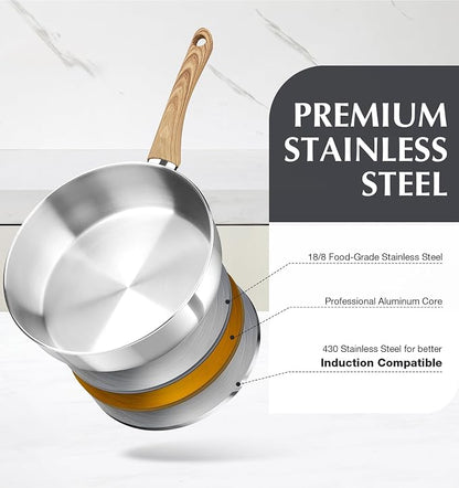 KOCH SYSTEME CS 12 Inch Stainless Steel Saute Pan with Lid, 6 Quart Deep Frying Pan, 18/10 Stainless Steel Saute Pan with Cool-Touch Bakelite Handle, Deep Fry Pan, Induction Ready