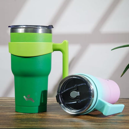 Konokyo 30 oz Tumbler with Handle and 2 Straw 2 Lid, Insulated Water Bottle Stainless Steel Vacuum Cup Reusable Travel Mug,Matcha Green
