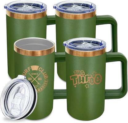 20 oz Insulated Coffee Mug with Lid, Stainless Steel Coffee Tumbler Bulk, Double Wall Vacuum Travel Mug with Handle, Leakproof Powder Coated Coffee Cups for Hot and Cold Drinks (Army Green,4 pack)