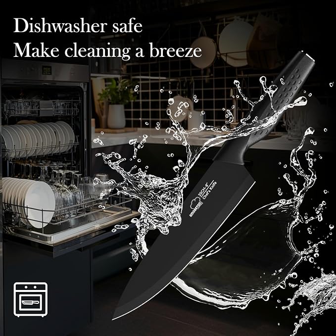 Knife Set, 15 Pieces Kitchen Knife Set with Block Built in Sharpener, Dishwasher Safe, German Stainless Steel Knife Block Set, Elegant Black