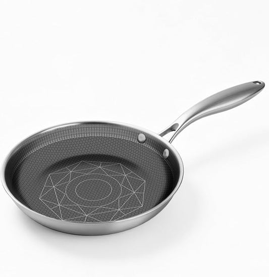 COOKER KING 8-Inch Stainless Steel Pan, Hybrid Nonstick Frying Pan – 3-Ply Clad Cookware, Healthy & Non-Toxic, Dishwasher & Oven Safe, Stay-Cool Handle, Induction Compatible – Metal Utensil Safe