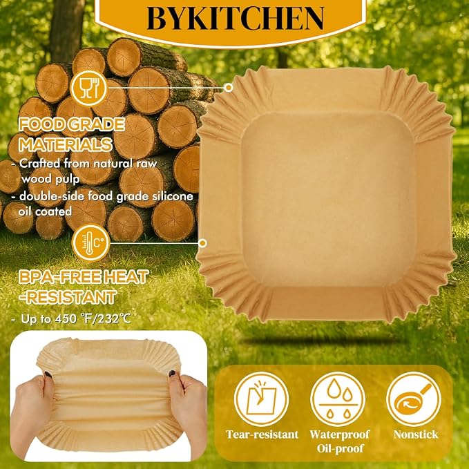 BYKITCHEN Small Air Fryer Disposable Paper Liners for 2 to 5QT Airfryer, Mini Air Fryer Parchment Paper Liners, Compatible with CHEFMAN 2 QT, Cosori 2.1 QT, Dash, Instant Pot Mini Airfryer