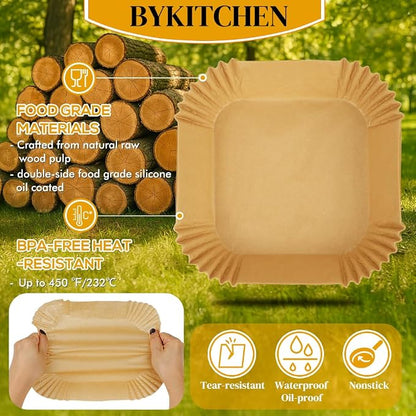 BYKITCHEN Small Air Fryer Disposable Paper Liners for 2 to 5QT Airfryer, Mini Air Fryer Parchment Paper Liners, Compatible with CHEFMAN 2 QT, Cosori 2.1 QT, Dash, Instant Pot Mini Airfryer
