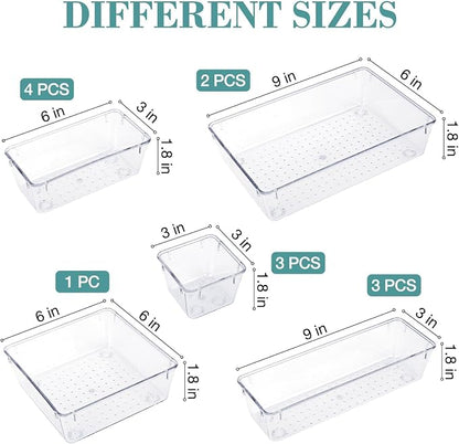 StorMiracle 13 PCS Drawer Organizer Set, 5 Varied Size Bathroom and kitchen Drawer cabinet organizer Trays, Clear Storage Bins for Makeup, Jewelry, Utensils and Gadgets