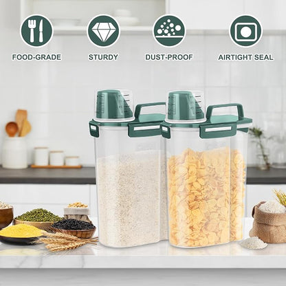 TBMax Rice Storage Container 3 to 5 Lbs - Small Pet Dog Cat Food Container Dispenser with Easy Pouring Spout & Cup, Portable Cereal Container for Small Spaces, Travel, or Daily Use -Dark Green