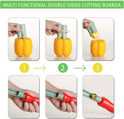 Pepper Corer, 2 in 1 Red Bell Pepper Seed Corer Remover Tool, Fruit & Vegetable Corers Quick Cave Tools for Jalapeno Cutter Deseeder, Green Yellow, 3 PCS