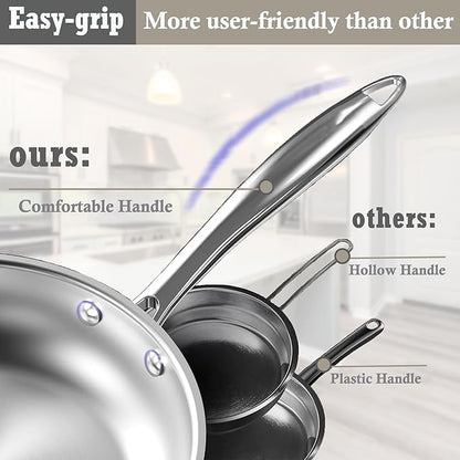Stainless Steel Pots and Pans Set, 8 Piece Kitchen Induction Cookware Sets with Glass Lids, Works with Induction, Electric and Gas Cooktops, Non Toxic, Oven & Dishwasher Safe