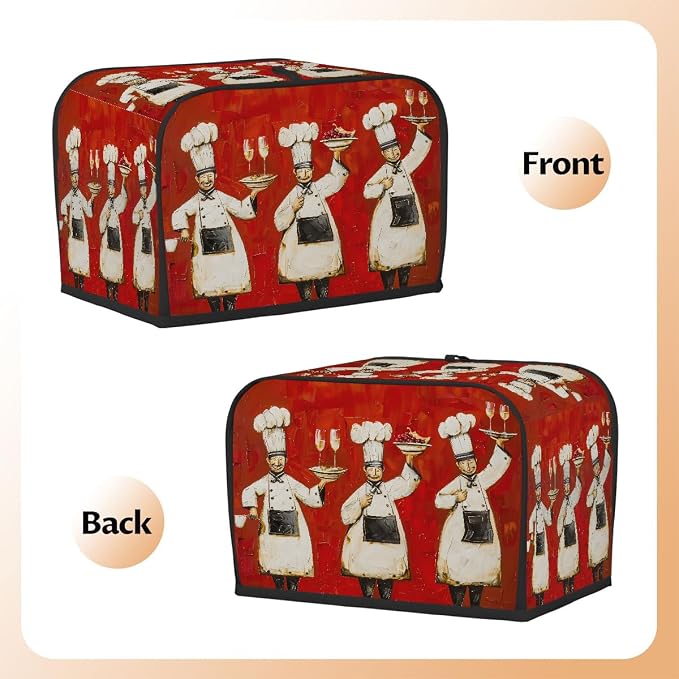 Red Chef Toaster Cover 2 Slice Wide Slot Washable Toaster Covers | Painting Art Dust and Fingerprint Protection Bread Maker Covers for Kitchen Accessories Decor Bakeware Women Gift