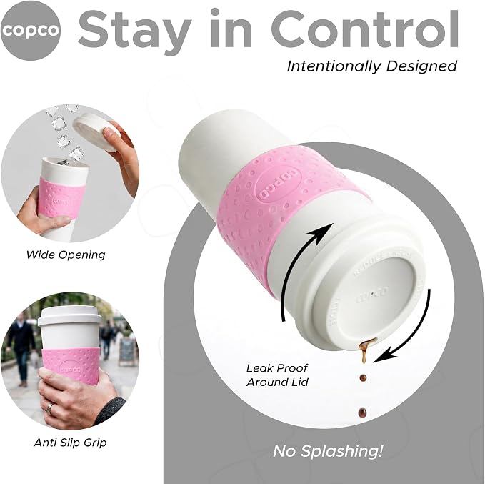 Copco Acadia Travel Mug (4-Pack), 16oz Insulated Coffee Mug with Double-Walled Plastic, Secure Lid - Microwave & Dishwasher Safe, Non-Slip Sleeve, Hot & Cold Drinks - Bright Colors