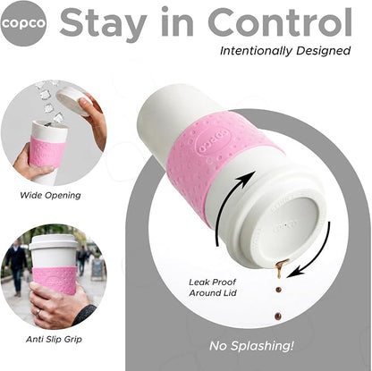 Copco Acadia Travel Mug (4-Pack), 16oz Insulated Coffee Mug with Double-Walled Plastic, Secure Lid - Microwave & Dishwasher Safe, Non-Slip Sleeve, Hot & Cold Drinks - Bright Colors