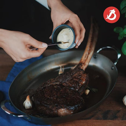 de Buyer MINERAL B Carbon Steel Oval Roasting Pan - 9.5” Diameter - Ideal for Roasting Meat, Seafood & Veggies - Naturally Non-Stick Finish - Made in France