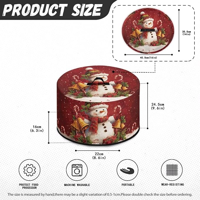 Bells Snowman Slow Cooker Cover Protection Crock Fits for Most 6-8 Quart Oval Slow Cooker Dustproof Small Appliance Accessories Christmas Decor