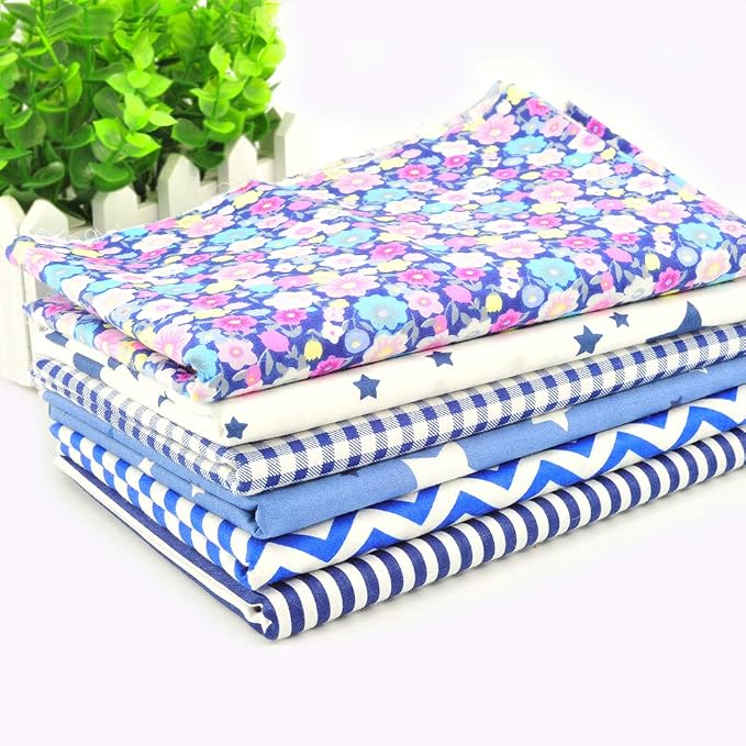 Fat Quarter Fabric Bundles Pre-Cut Quilting Cotton Twill Printed Assortments Craft Cloth Bundle Squares DIY for Sewing Crafting Rose Flavor(Blue,18 by 20.5Inch)