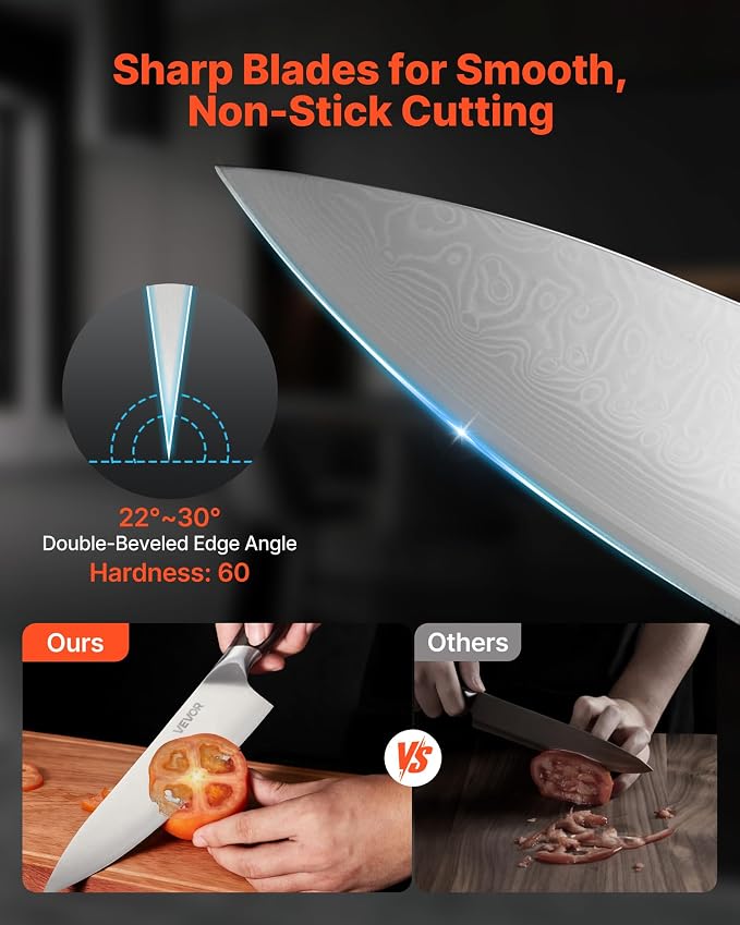 VEVOR Kitchen Knife Set, 5 Piece High Carbon Stainless Steel Sharp Knife Set, Durable and Rust-Resistant, Professional Kitchen Cutlery with Ergonomic Crack-Resistant Handle, for Precise Cutting