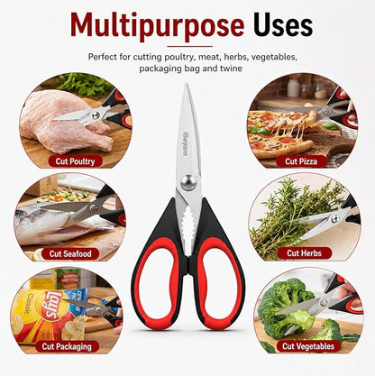 iBayam 3-Pack 8.5"Kitchen Scissors All Purpose Heavy Duty with Protective Sheath, Soft Comfort Grip Handle, Dishwasher Safe Kitchen Utensils Gadgets Set, Stainless Cooking Meat Poultry Food Shears