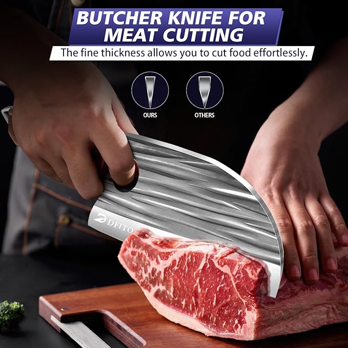 Dfito Butcher Knife Set with Roll Bag, 14 in 1 Professional Chef Knife Set, Hand Forged Bone Chopping Knives & Meat Cleaver Knife & Fillet Knives for Home & Camping & BBQ, Gifts for Men Women