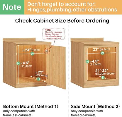 Pull Out Cabinet Organizer, Soft Close Wooden Slide Out Drawers for Pots and Pans, Full-extension Roll Out Shelves for Kitchen Cabinets, Pantry Organization, Bottom & Side Mount(23"W X 21"D x 3.4''H)