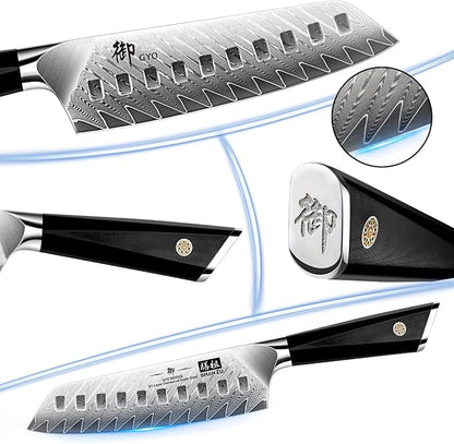 SHAN ZU Damascus Chef Knife Santoku Knife 7 Inch Professional Multifunction Kitchen Knives, 67 Layers Damascus Stainless Steel 10Cr15CoMoV Super Sharp Cooking Knife with G10 Handle/Gift Box