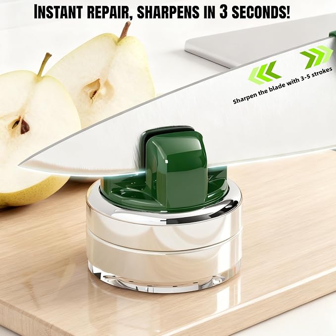 Kitchen Knife Sharpener with Suction base for Hands Free,Compact Pocket Knife Sharpeners,All-in-one Professional Knife Sharpener Tool Suitable for: Kitchen Knives,Cleaver,Fruit Knives(Green)