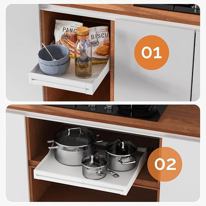 MaraFansie Pot Stands Pull Out Cabinet Organizer Expandable(13"-19.68") Sliding Shelf with Adhesive Nano Film, Adjustable Width Roll Out Under Sink Organizer for Kitchen, Living Room
