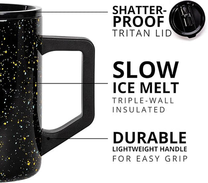 Elemental Insulated Coffee Mug - Triple-Wall Stainless Steel Summit Travel Cup for Hot and Cold Drinks - Thermal Coffee Mug with Lid and Handle for Camping, Office & Travel 16oz - Black Speckle