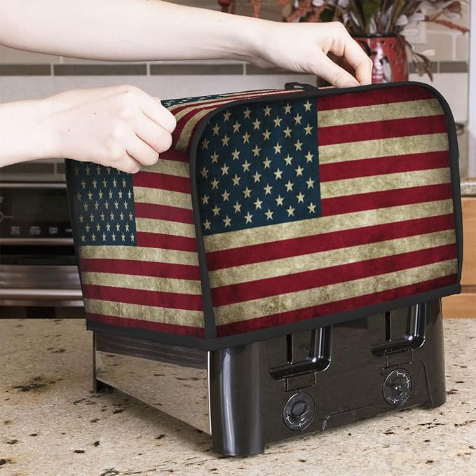 Flag Retro Usa Toaster Cover 2 Slice Wide Slot Washable Kitchen Appliance Covers Fingerprint Bread Machine Dust Cover Small Toaster Oven Accessories Covers Bread Maker Bag Women Gift
